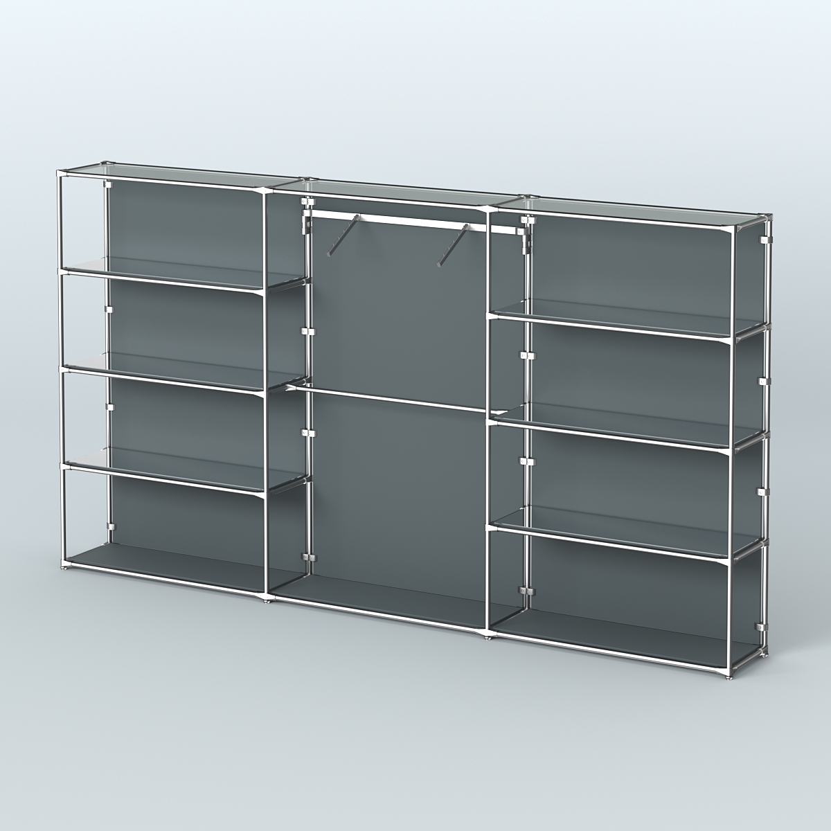 Торговая система ХРОМ (задняя стенка - ДСП) 3600 мм с зеркальными полками и поручнями №9 Темно-Серый