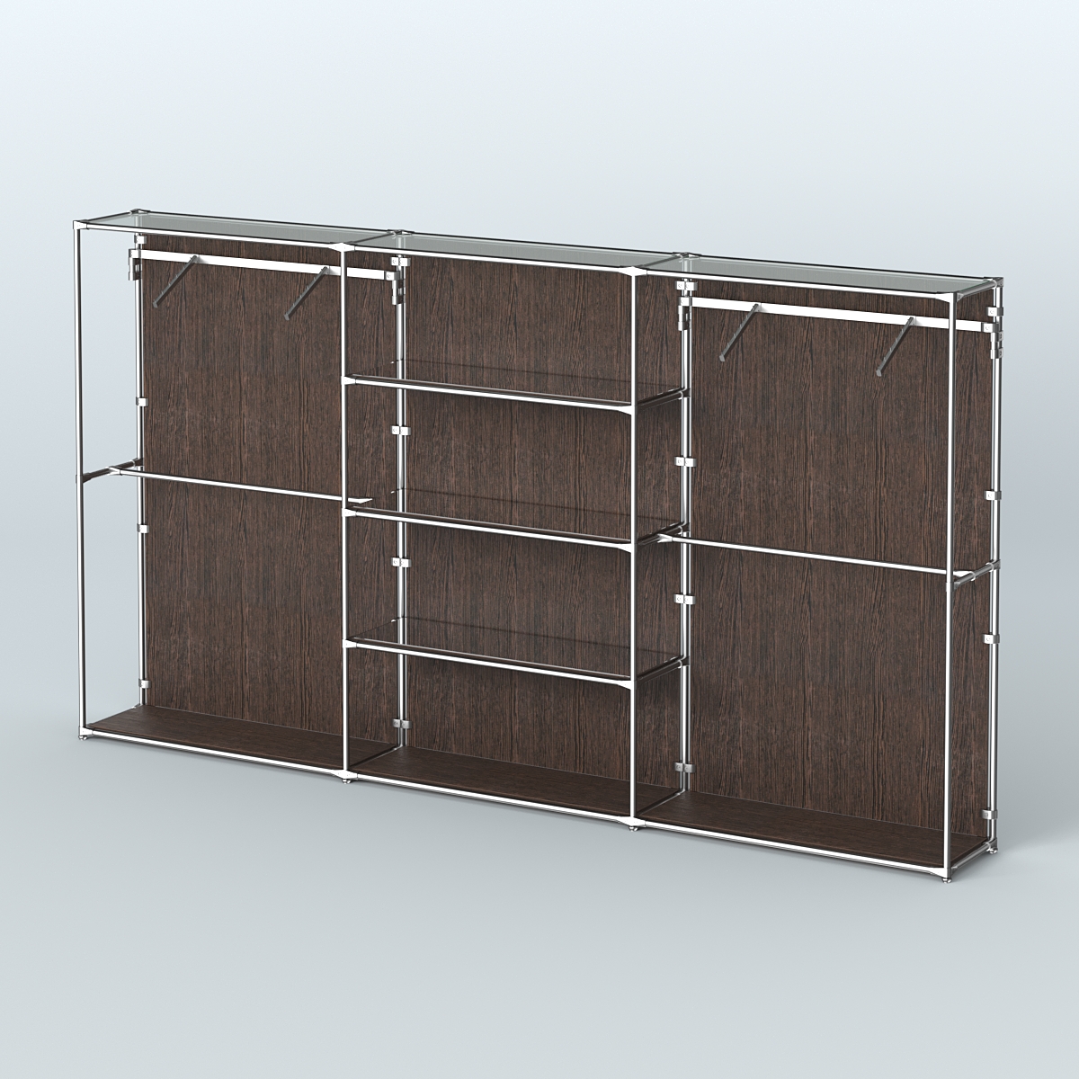 Торговая система ХРОМ (задняя стенка - ДСП) 3600 мм с зеркальными полками и поручнями №10 Дуб Венге