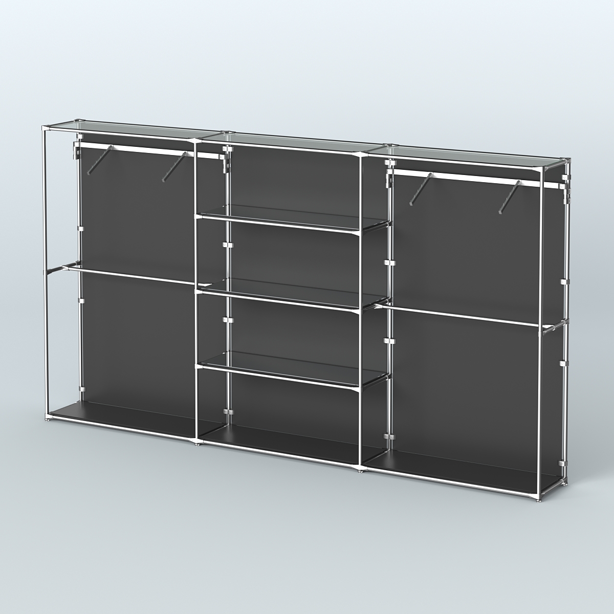 Торговая система ХРОМ (задняя стенка - ДСП) 3600 мм с зеркальными полками и поручнями №10 Черный