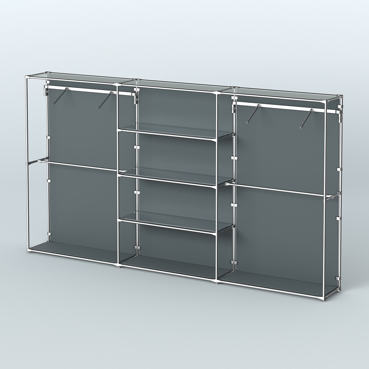 Торговая система ХРОМ (задняя стенка - ДСП) 3600 мм с зеркальными полками и поручнями №10 Темно-Серый