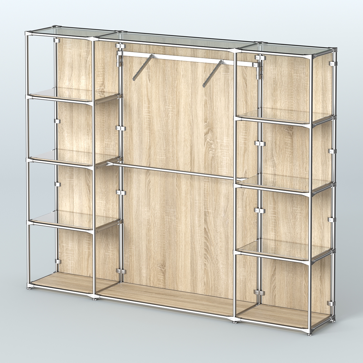 Торговая система ХРОМ (задняя стенка - ДСП) 3600 мм с зеркальными полками и поручнями №11 Дуб Сонома