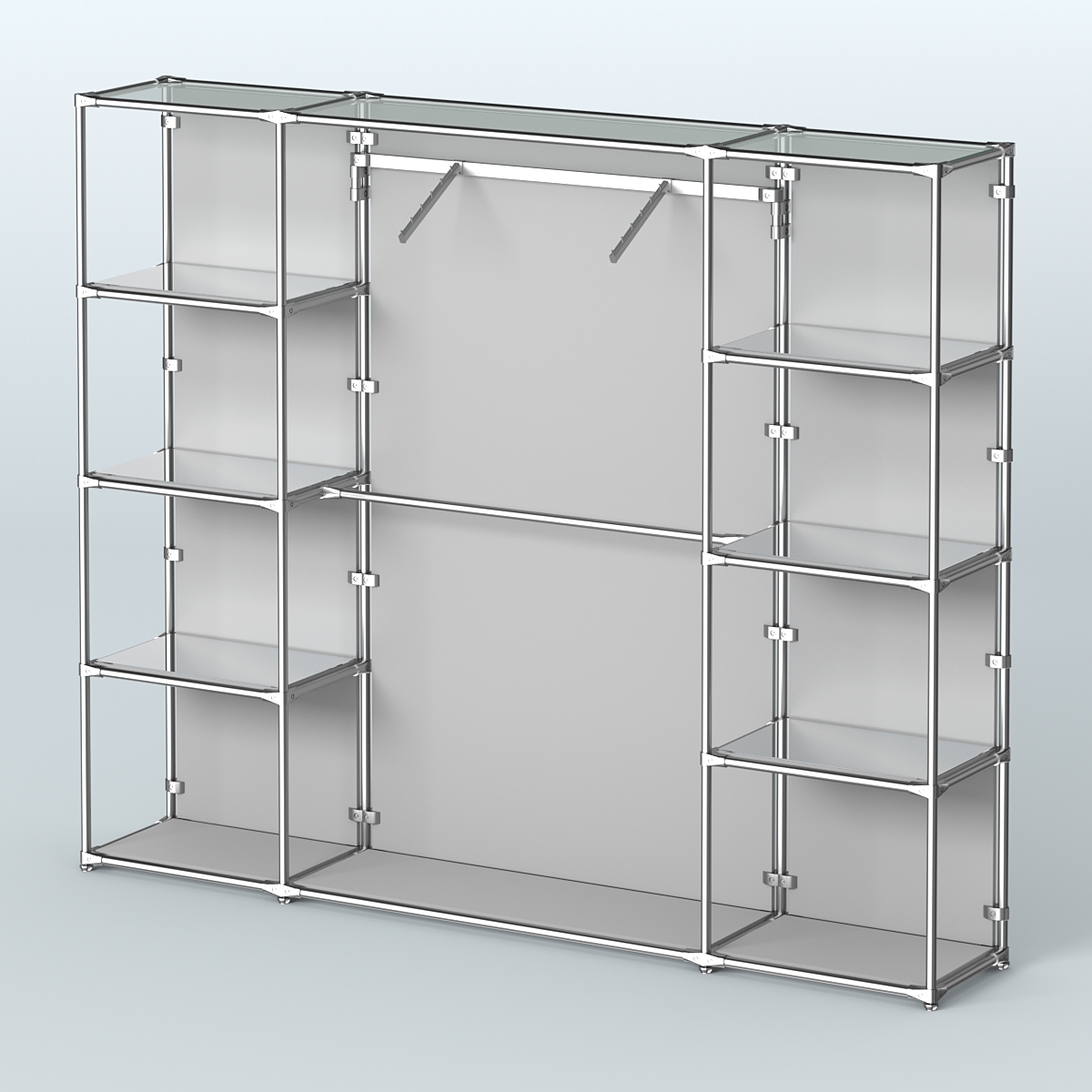 Торговая система ХРОМ (задняя стенка - ДСП) 3600 мм с зеркальными полками и поручнями №11 Серый