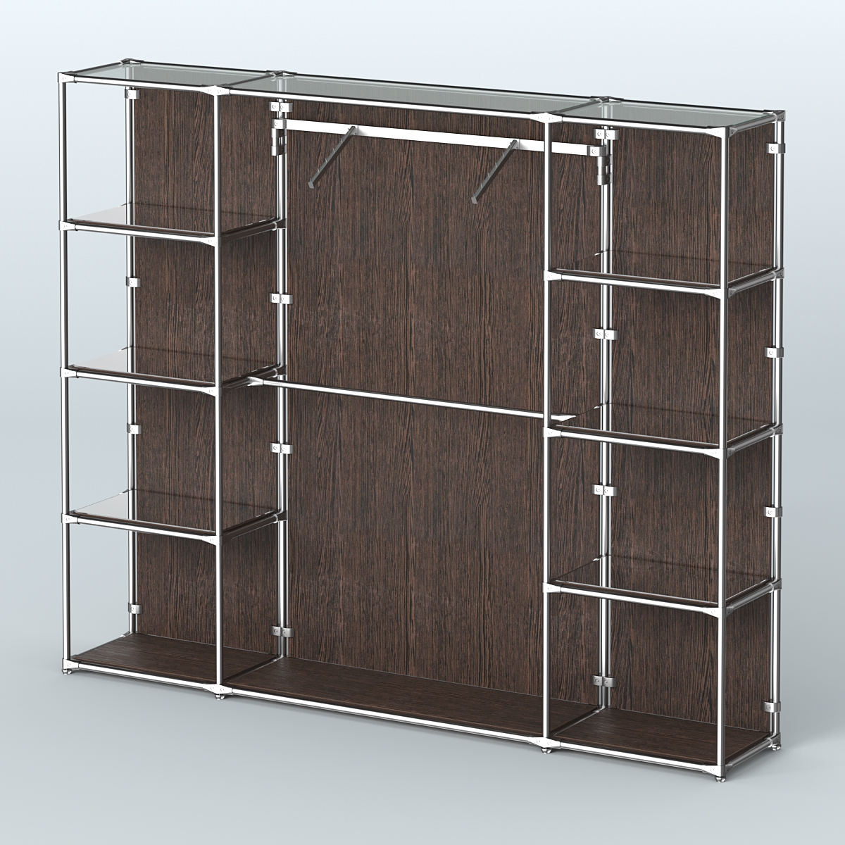 Торговая система ХРОМ (задняя стенка - ДСП) 3600 мм с зеркальными полками и поручнями №11 Дуб Венге