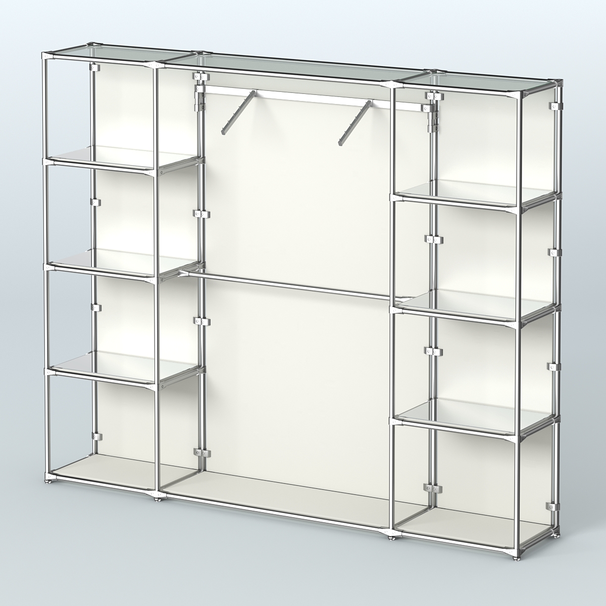 Торговая система ХРОМ (задняя стенка - ДСП) 3600 мм с зеркальными полками и поручнями №11 Белый