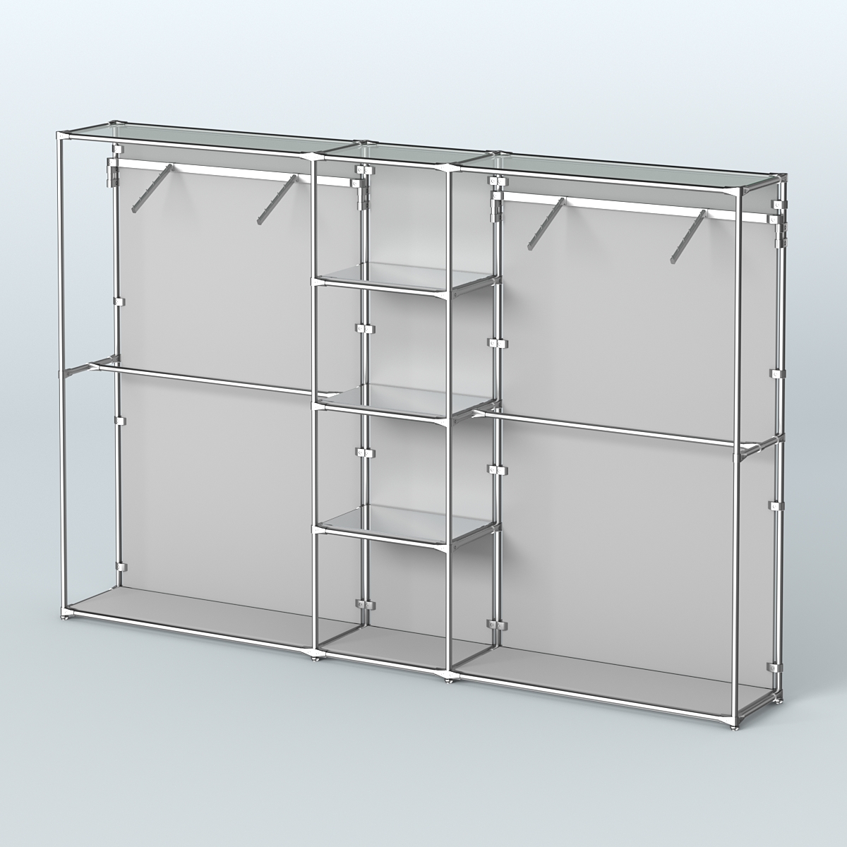 Торговая система ХРОМ (задняя стенка - ДСП) 3600 мм с зеркальными полками и поручнями №12 Серый