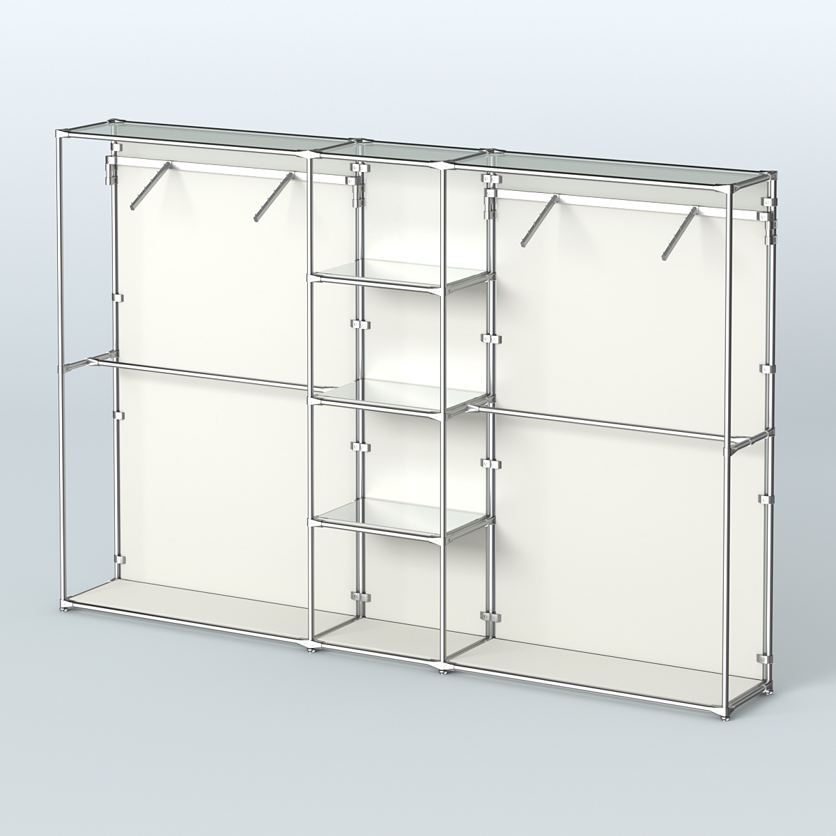 Торговая система ХРОМ (задняя стенка - ДСП) 3600 мм с зеркальными полками и поручнями №12 Белый