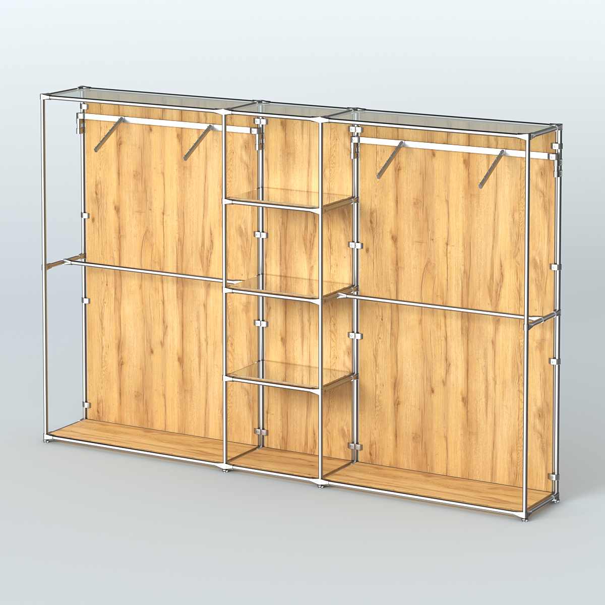 Торговая система ХРОМ (задняя стенка - ДСП) 3600 мм с зеркальными полками и поручнями №12 Дуб Золотистый