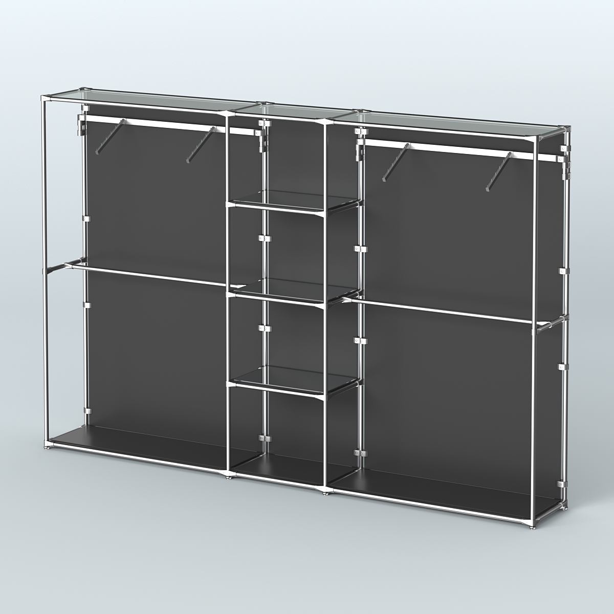 Торговая система ХРОМ (задняя стенка - ДСП) 3600 мм с зеркальными полками и поручнями №12 Черный