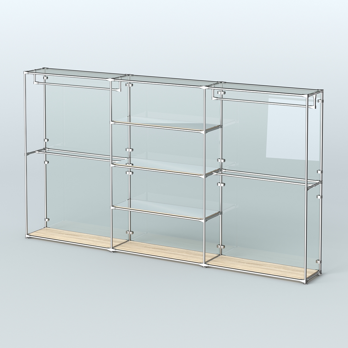 Торговая система ХРОМ (задняя стенка - стекло) 3600 мм с зеркальными полками и поручнями №2 Дуб Сонома