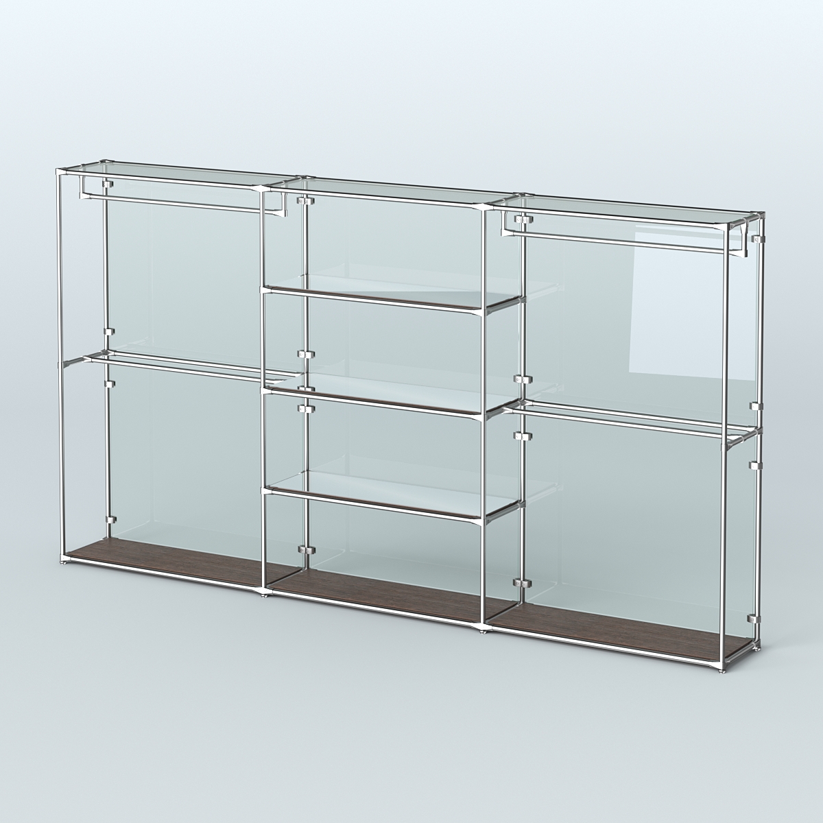 Торговая система ХРОМ (задняя стенка - стекло) 3600 мм с зеркальными полками и поручнями №2 Дуб Венге