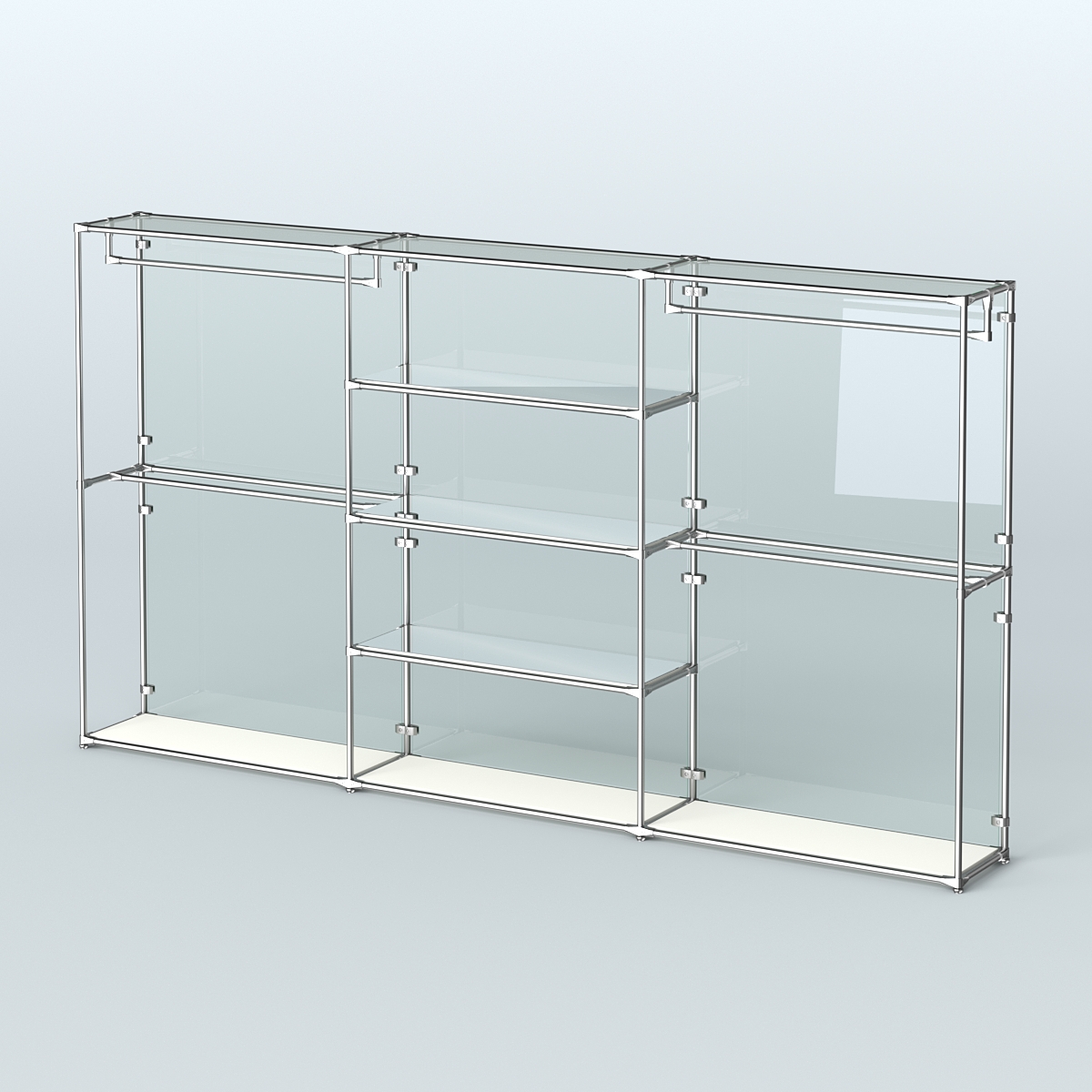 Торговая система ХРОМ (задняя стенка - стекло) 3600 мм с зеркальными полками и поручнями №2 Белый