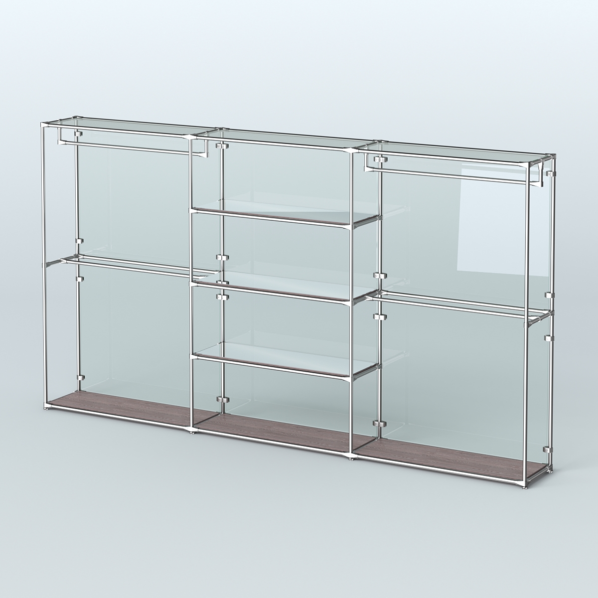 Торговая система ХРОМ (задняя стенка - стекло) 3600 мм с зеркальными полками и поручнями №2 Ясень Анкор темный