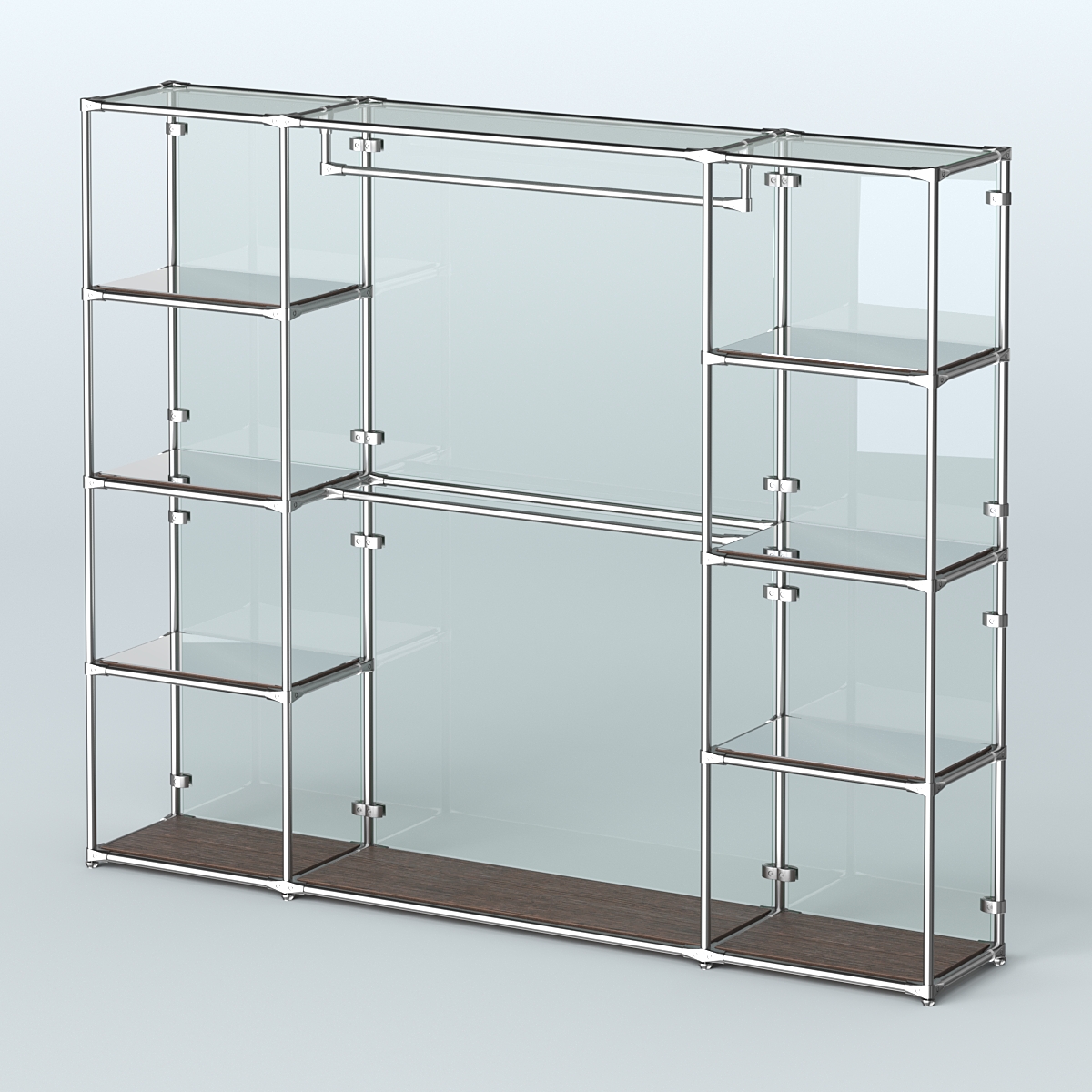 Торговая система ХРОМ (задняя стенка - стекло) 3600 мм с зеркальными полками и поручнями №3 Дуб Венге