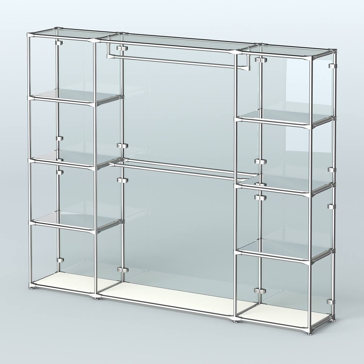 Торговая система ХРОМ (задняя стенка - стекло) 3600 мм с зеркальными полками и поручнями №3 Белый