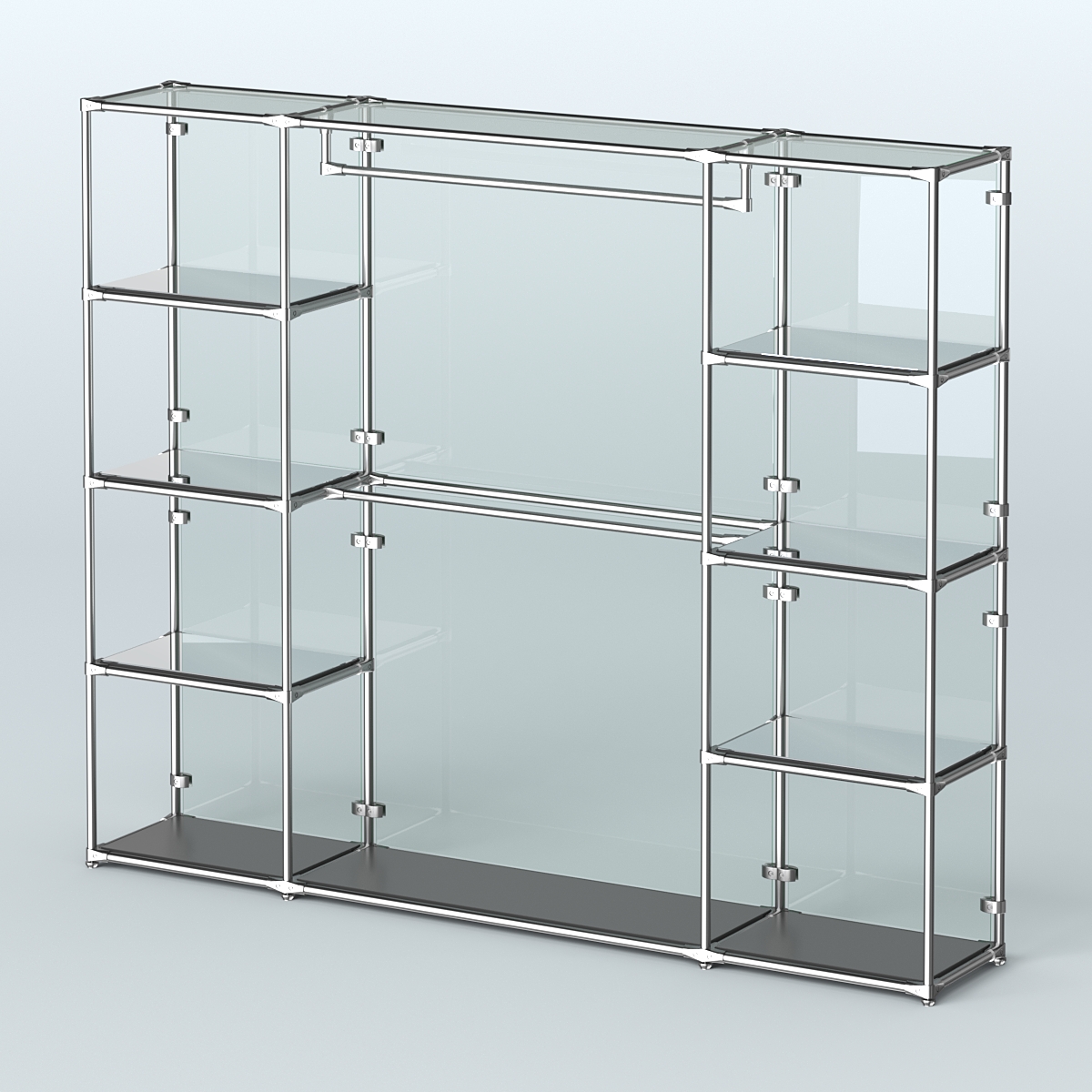 Торговая система ХРОМ (задняя стенка - стекло) 3600 мм с зеркальными полками и поручнями №3 Черный