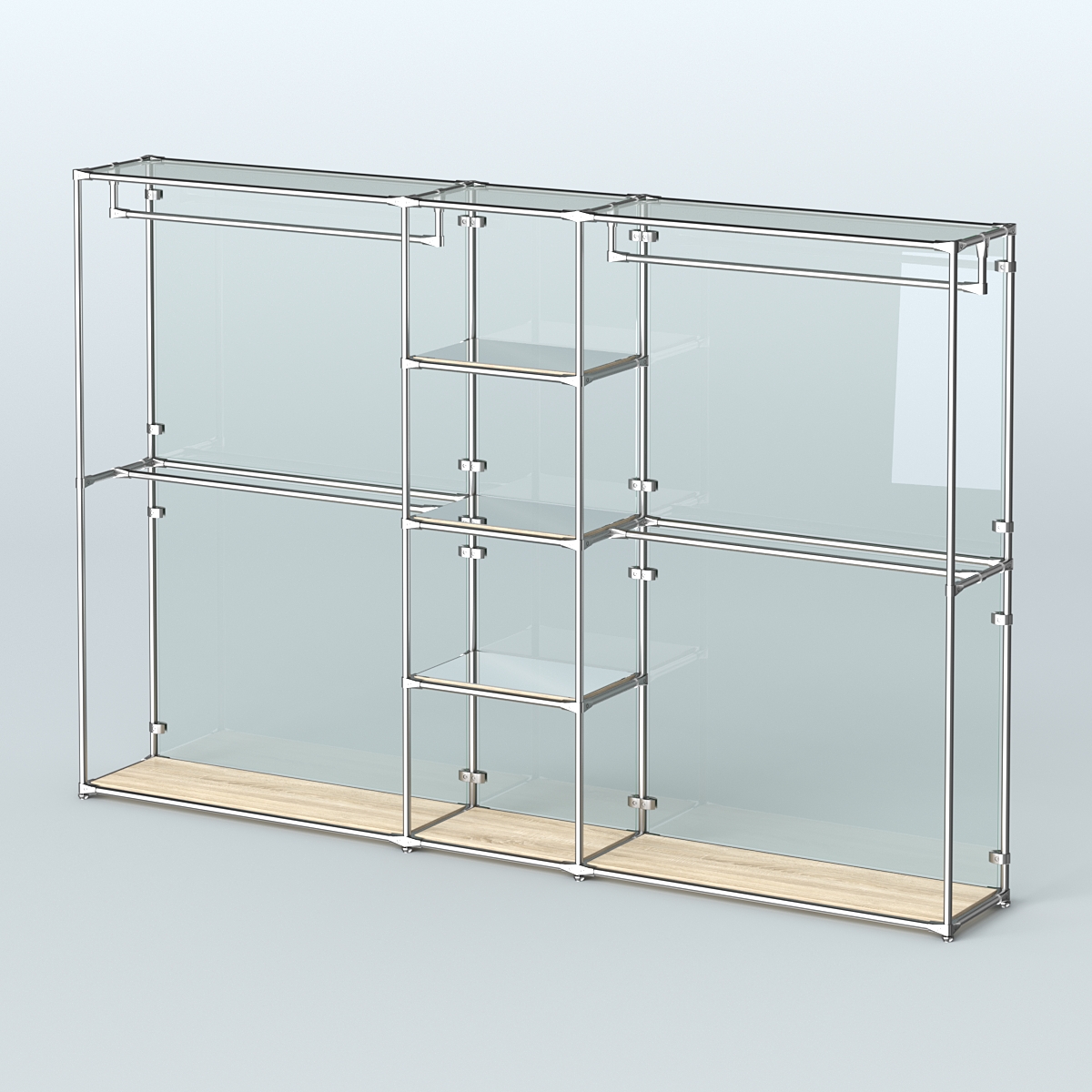 Торговая система ХРОМ (задняя стенка - стекло) 3600 мм с зеркальными полками и поручнями №4 Дуб Сонома