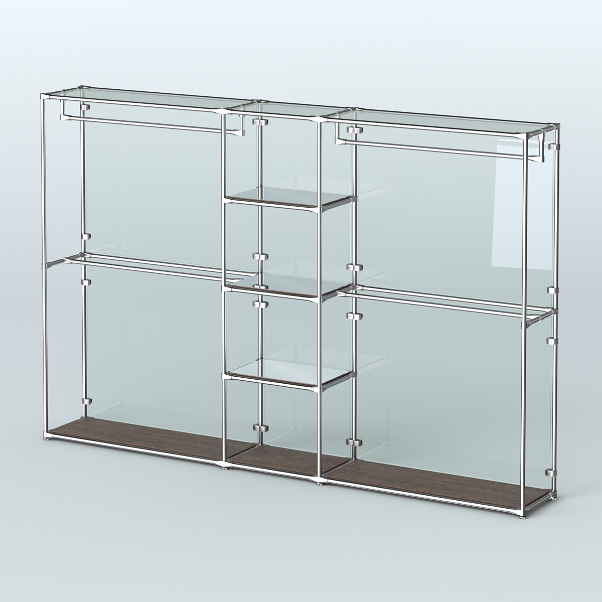 Торговая система ХРОМ (задняя стенка - стекло) 3600 мм с зеркальными полками и поручнями №4 Дуб Венге