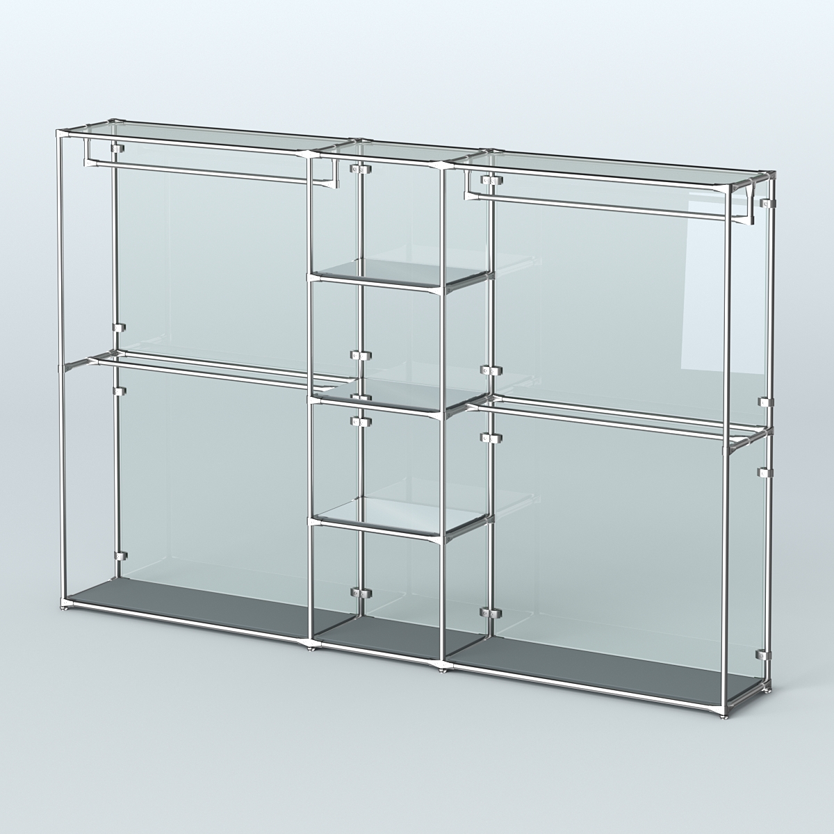 Торговая система ХРОМ (задняя стенка - стекло) 3600 мм с зеркальными полками и поручнями №4 Темно-Серый