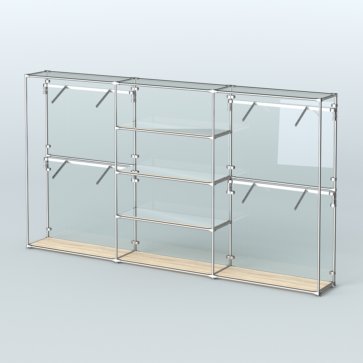 Торговая система ХРОМ (задняя стенка - стекло) 3600 мм с зеркальными полками и поручнями №5 Дуб Сонома