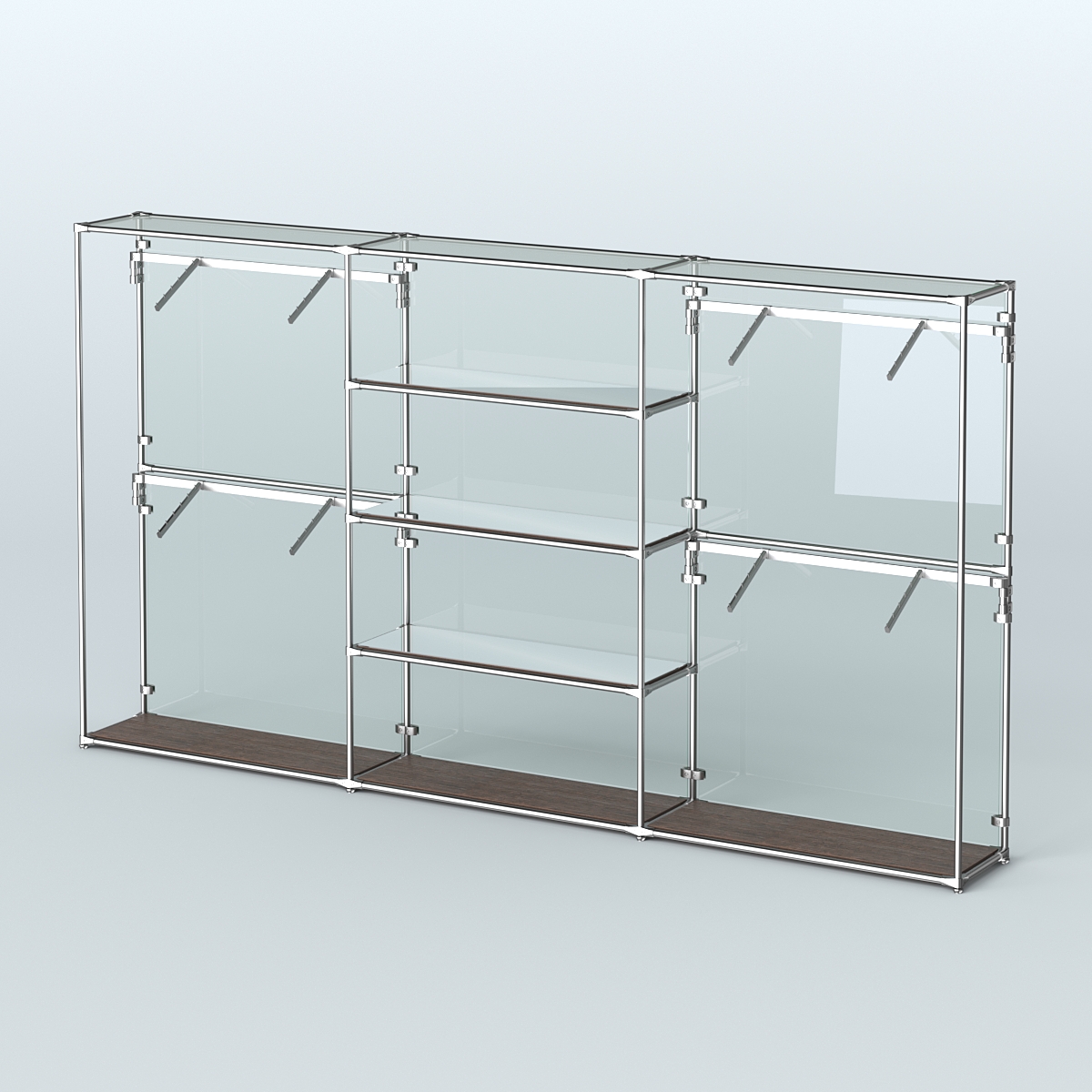 Торговая система ХРОМ (задняя стенка - стекло) 3600 мм с зеркальными полками и поручнями №5 Дуб Венге