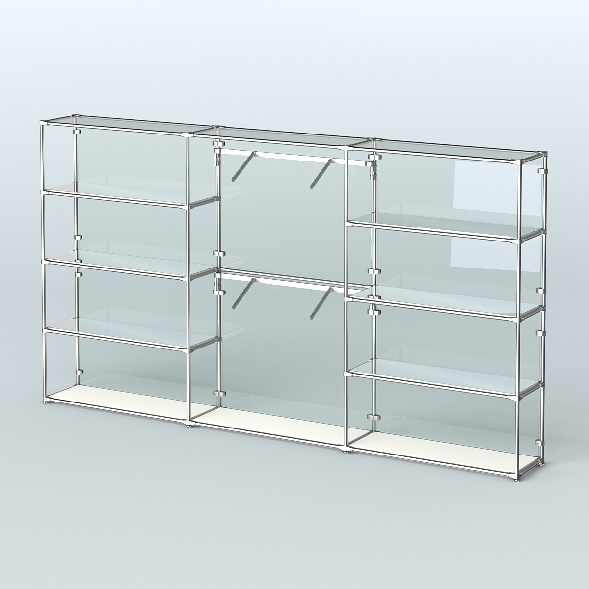 Торговая система ХРОМ (задняя стенка - стекло) 3600 мм с зеркальными полками и поручнями №6 Белый