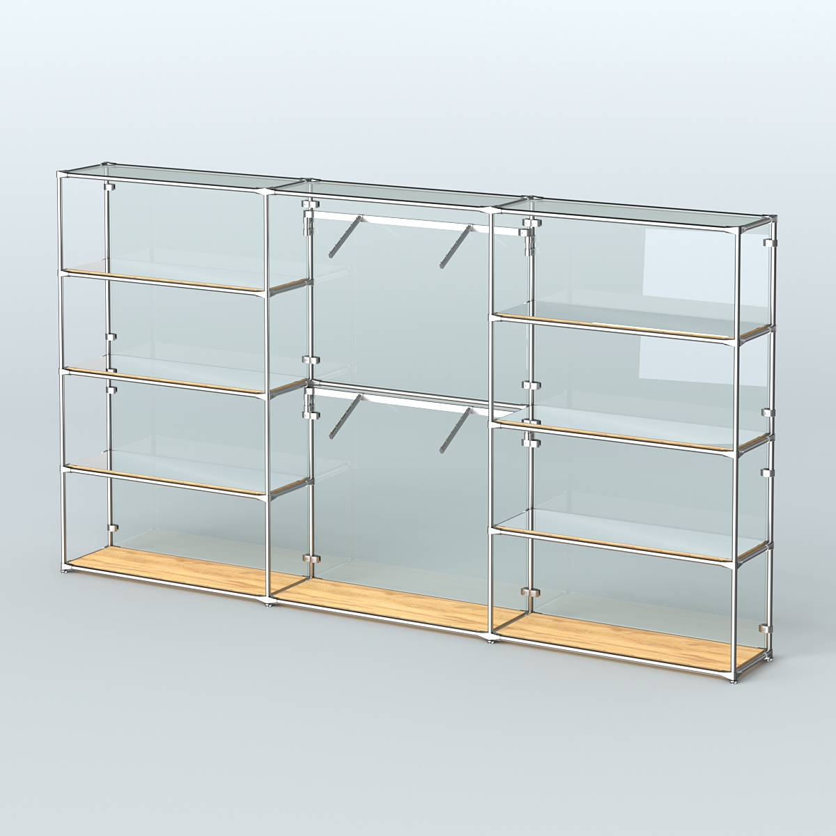 Торговая система ХРОМ (задняя стенка - стекло) 3600 мм с зеркальными полками и поручнями №6 Дуб Золотистый