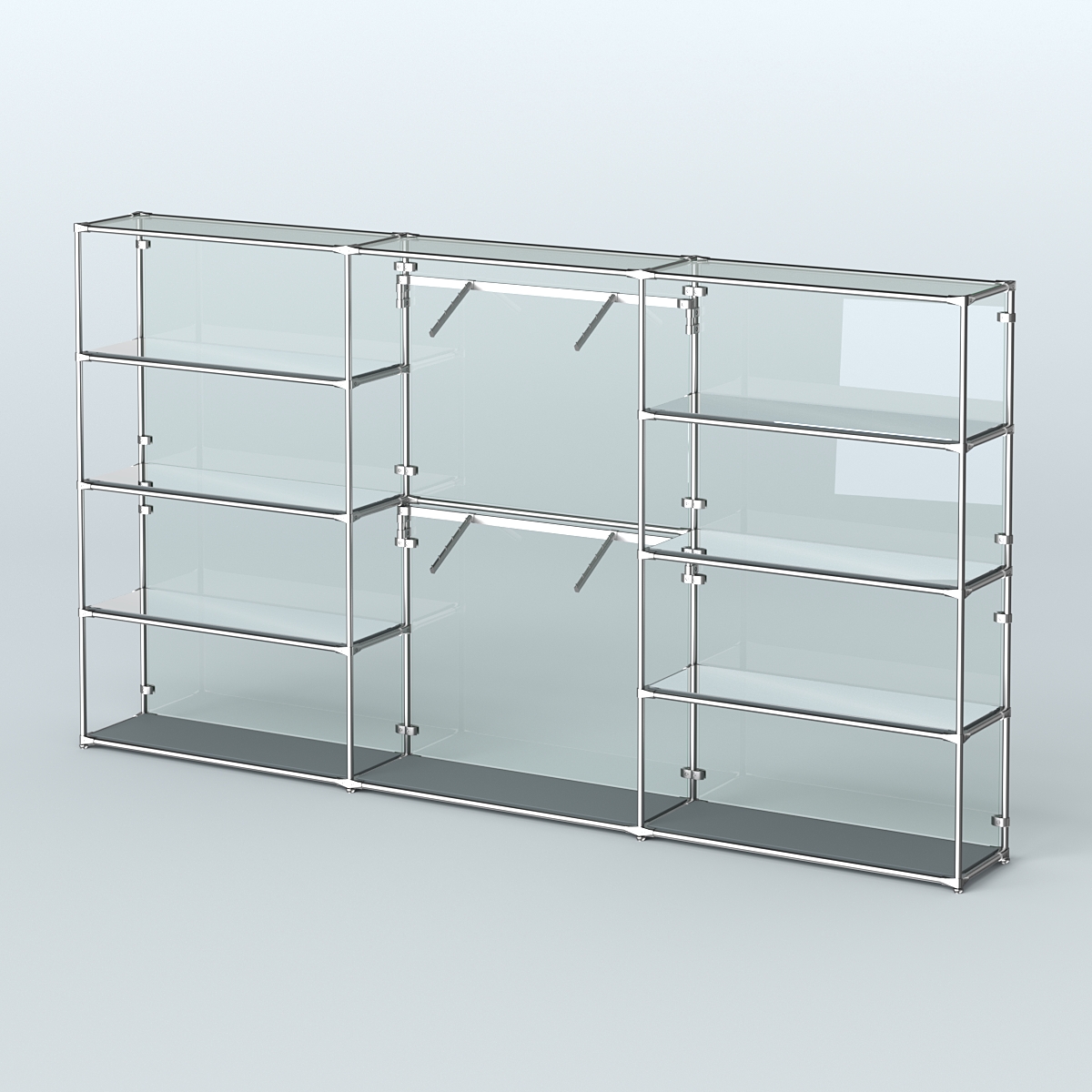 Торговая система ХРОМ (задняя стенка - стекло) 3600 мм с зеркальными полками и поручнями №6 Темно-Серый