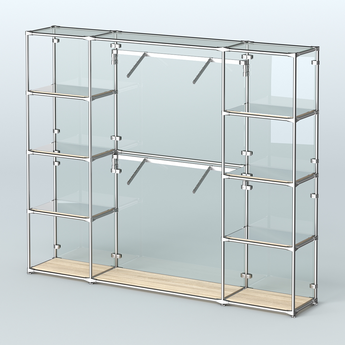 Торговая система ХРОМ (задняя стенка - стекло) 3600 мм с зеркальными полками и поручнями №7 Дуб Сонома