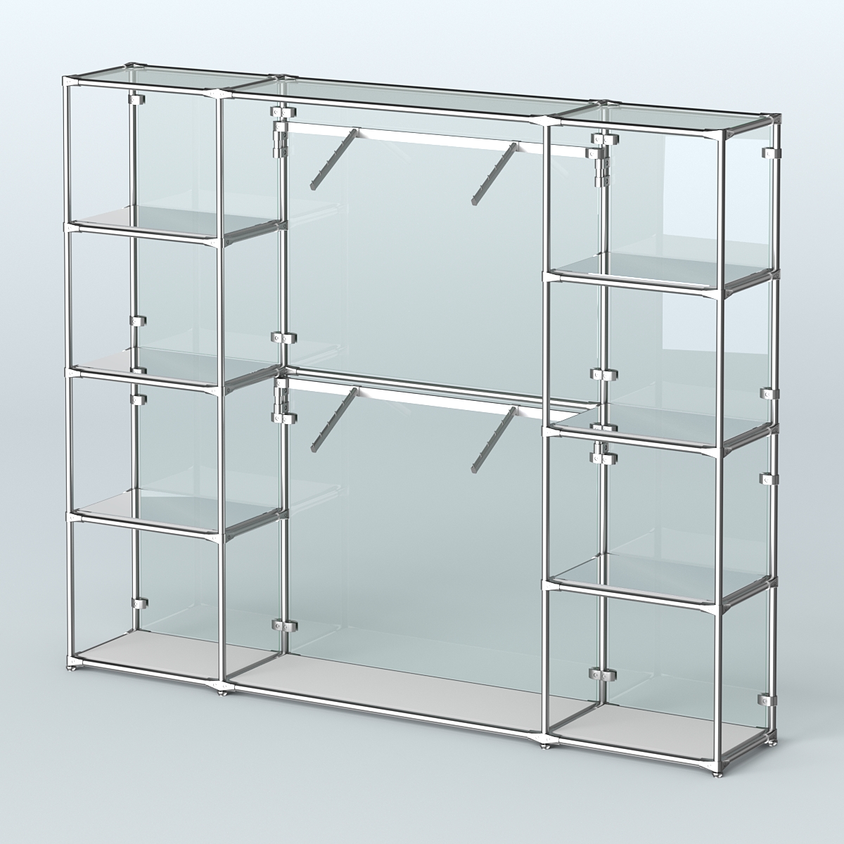 Торговая система ХРОМ (задняя стенка - стекло) 3600 мм с зеркальными полками и поручнями №7 Серый