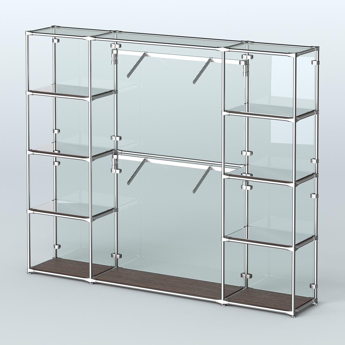 Торговая система ХРОМ (задняя стенка - стекло) 3600 мм с зеркальными полками и поручнями №7 Дуб Венге