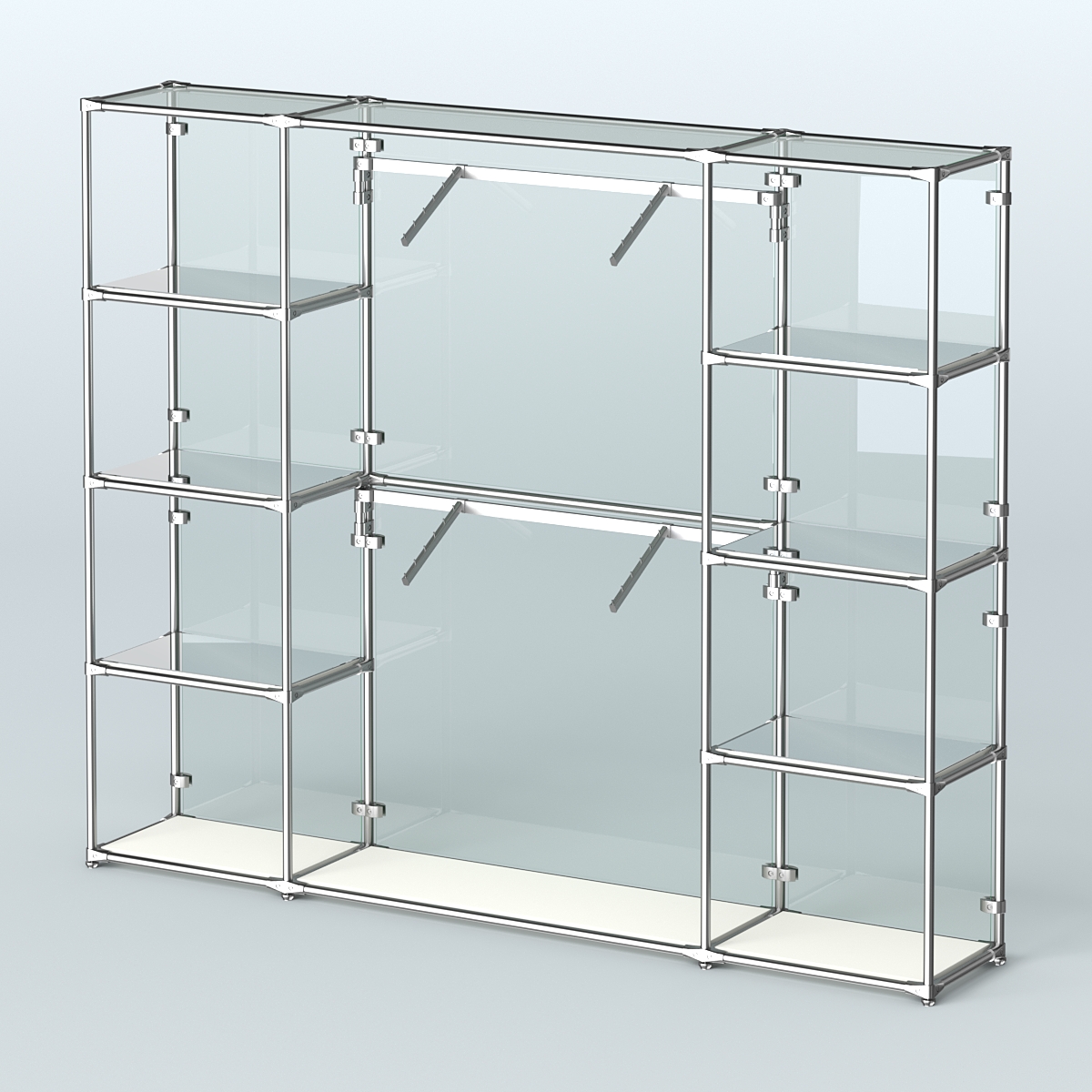 Торговая система ХРОМ (задняя стенка - стекло) 3600 мм с зеркальными полками и поручнями №7 Белый