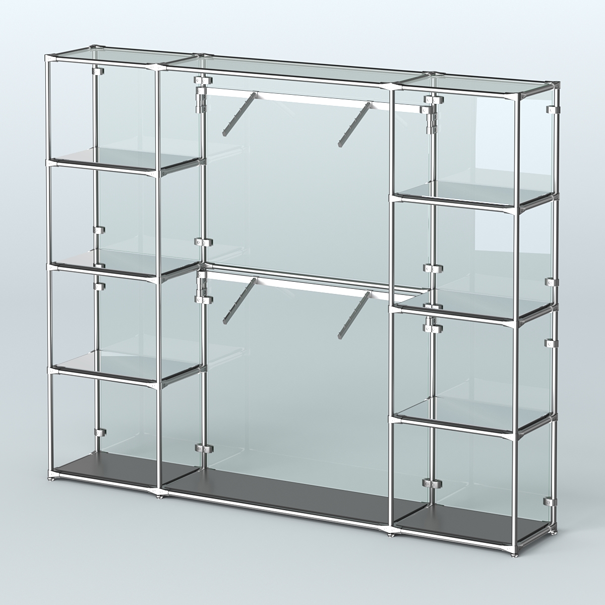 Торговая система ХРОМ (задняя стенка - стекло) 3600 мм с зеркальными полками и поручнями №7 Черный