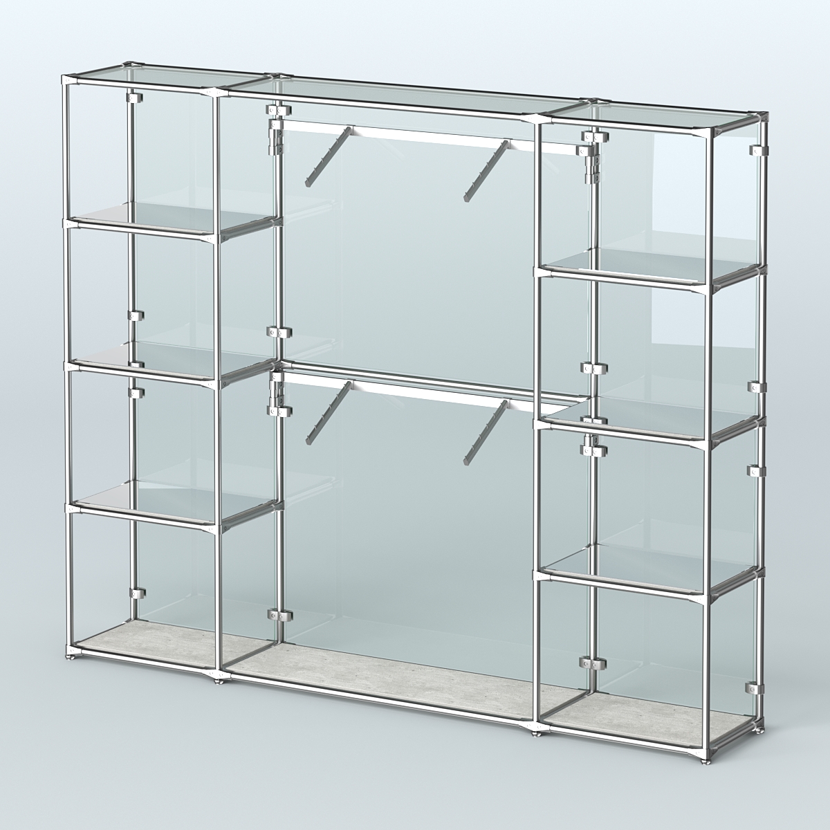 Торговая система ХРОМ (задняя стенка - стекло) 3600 мм с зеркальными полками и поручнями №7 Метрополитан Грей