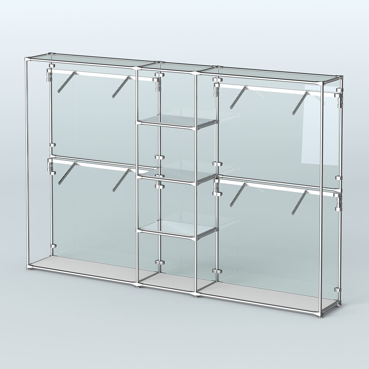 Торговая система ХРОМ (задняя стенка - стекло) 3600 мм с зеркальными полками и поручнями №8 Серый