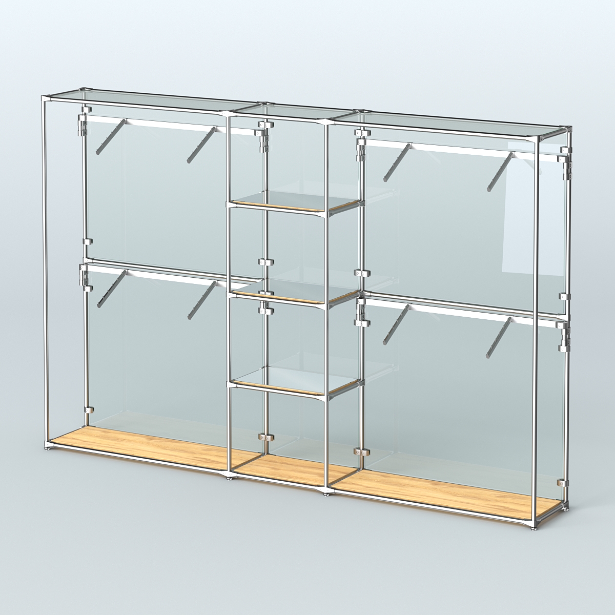 Торговая система ХРОМ (задняя стенка - стекло) 3600 мм с зеркальными полками и поручнями №8 Дуб Золотистый