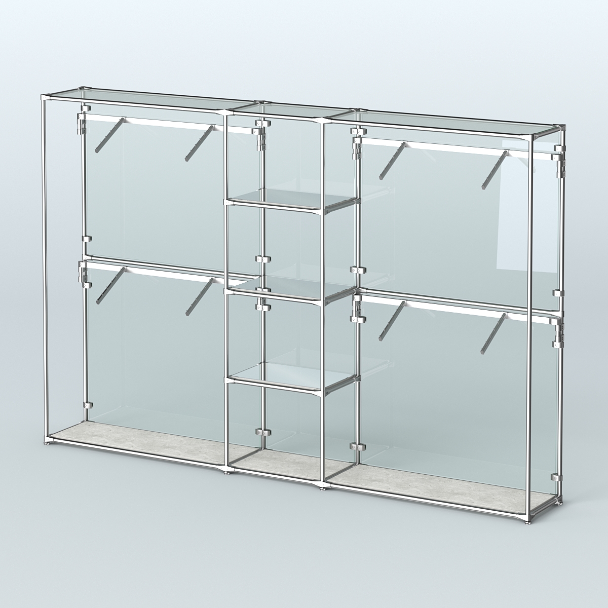 Торговая система ХРОМ (задняя стенка - стекло) 3600 мм с зеркальными полками и поручнями №8 Метрополитан Грей