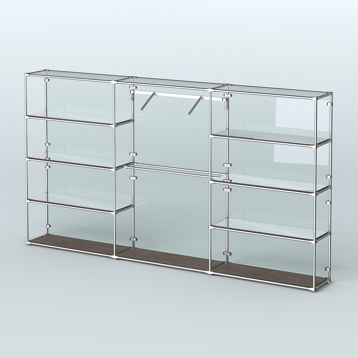 Торговая система ХРОМ (задняя стенка - стекло) 3600 мм с зеркальными полками и поручнями №9 Дуб Венге