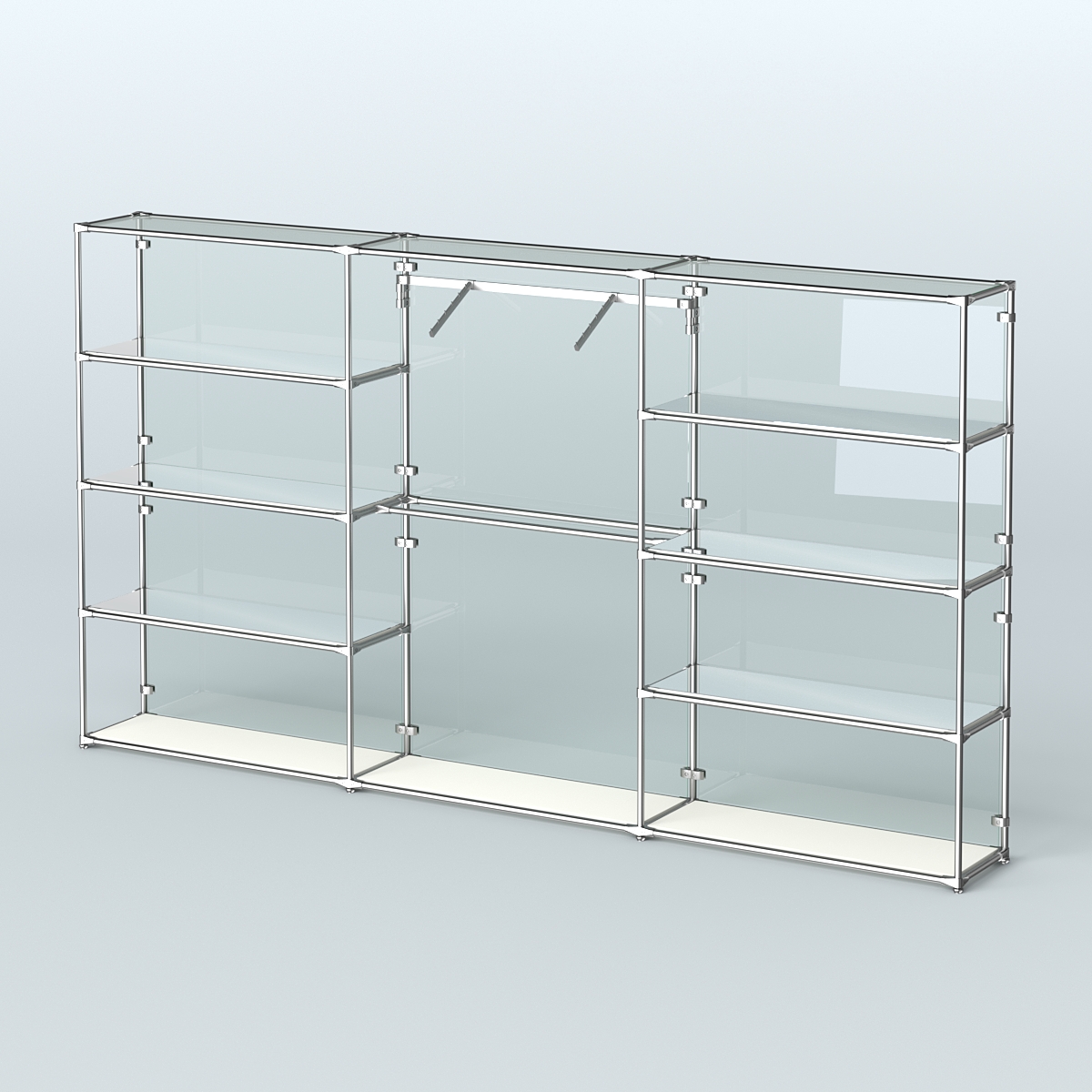 Торговая система ХРОМ (задняя стенка - стекло) 3600 мм с зеркальными полками и поручнями №9 Белый