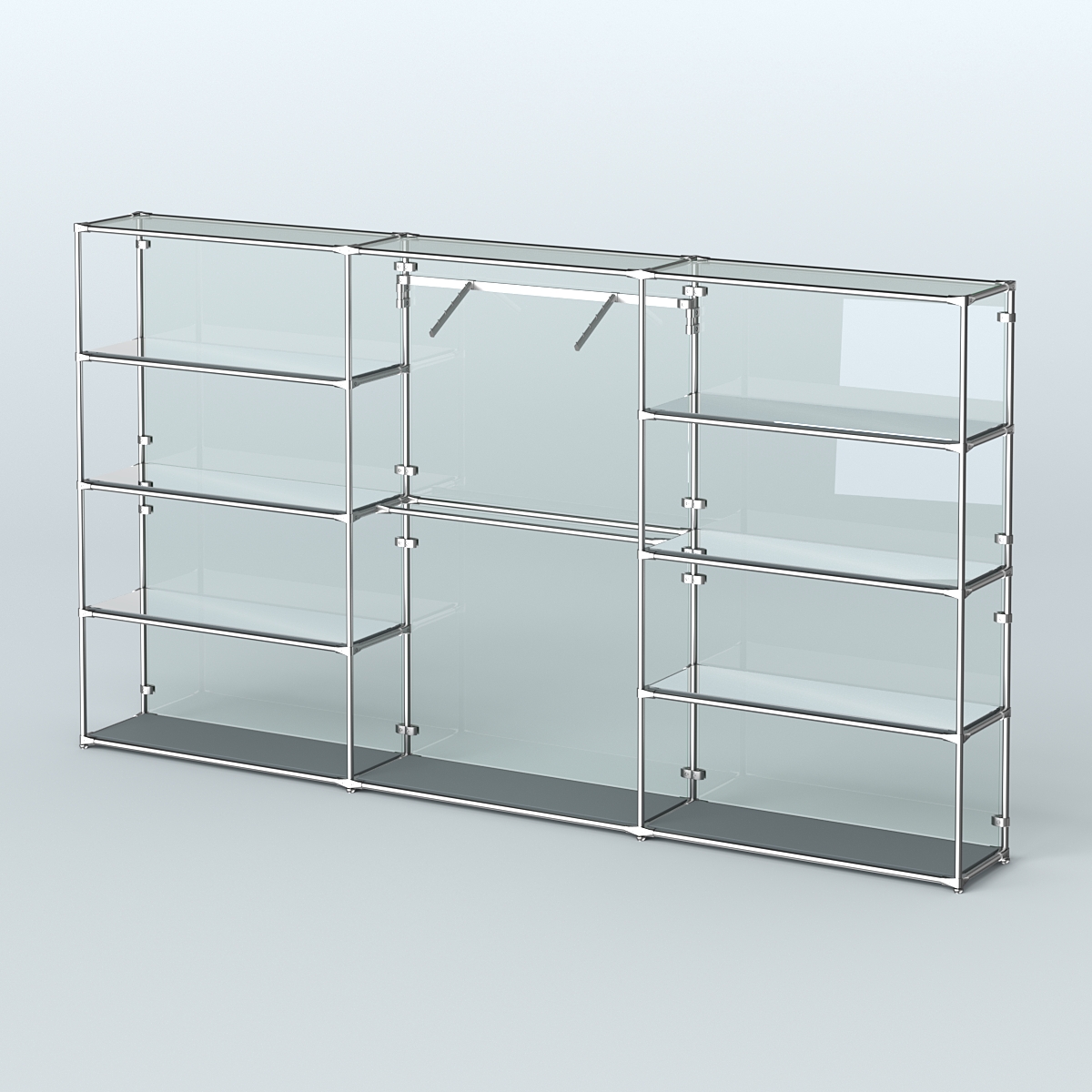 Торговая система ХРОМ (задняя стенка - стекло) 3600 мм с зеркальными полками и поручнями №9 Темно-Серый