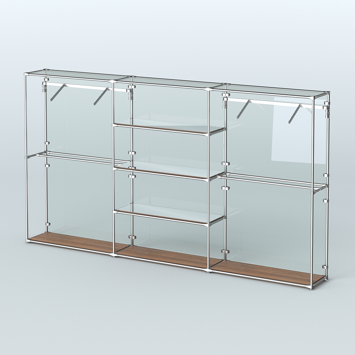 Торговая система ХРОМ (задняя стенка - стекло) 3600 мм с зеркальными полками и поручнями №10 Орех