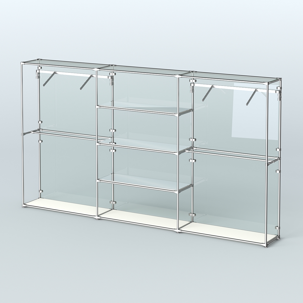 Торговая система ХРОМ (задняя стенка - стекло) 3600 мм с зеркальными полками и поручнями №10 Белый