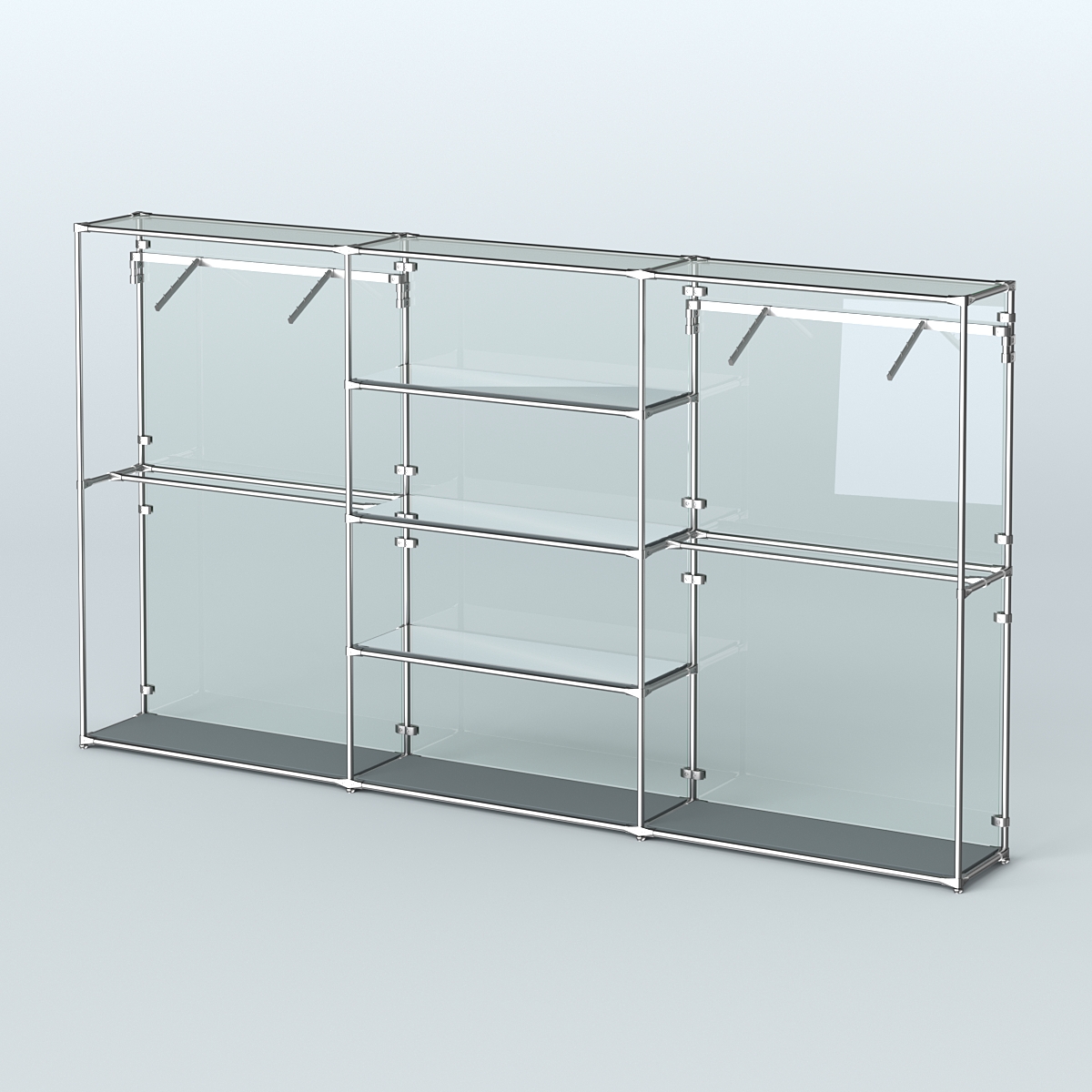 Торговая система ХРОМ (задняя стенка - стекло) 3600 мм с зеркальными полками и поручнями №10 Темно-Серый