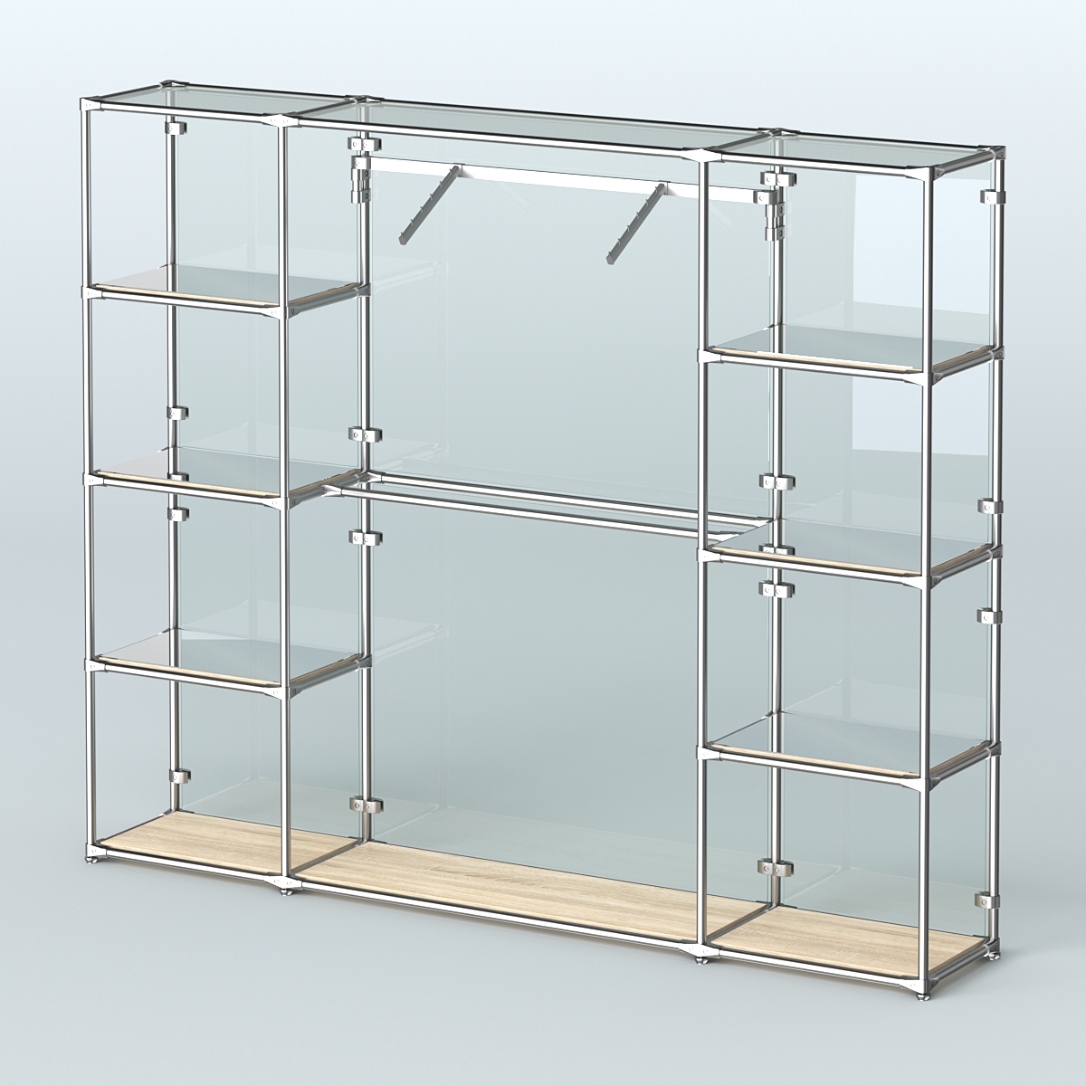 Торговая система ХРОМ (задняя стенка - стекло) 3600 мм с зеркальными полками и поручнями №11 Дуб Сонома