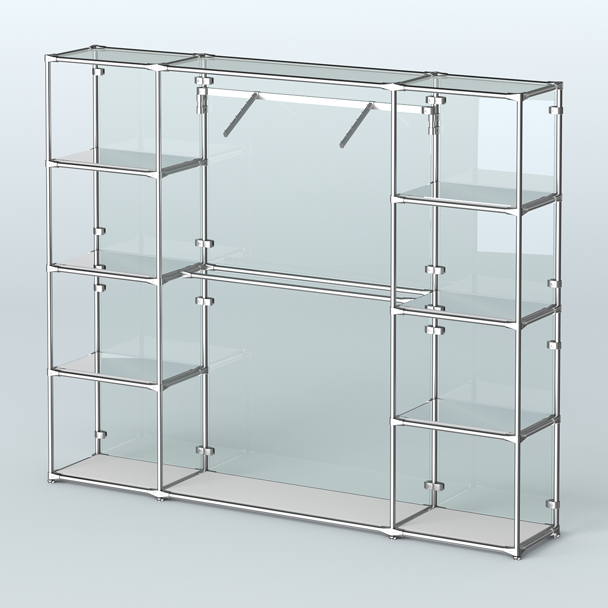 Торговая система ХРОМ (задняя стенка - стекло) 3600 мм с зеркальными полками и поручнями №11 Серый