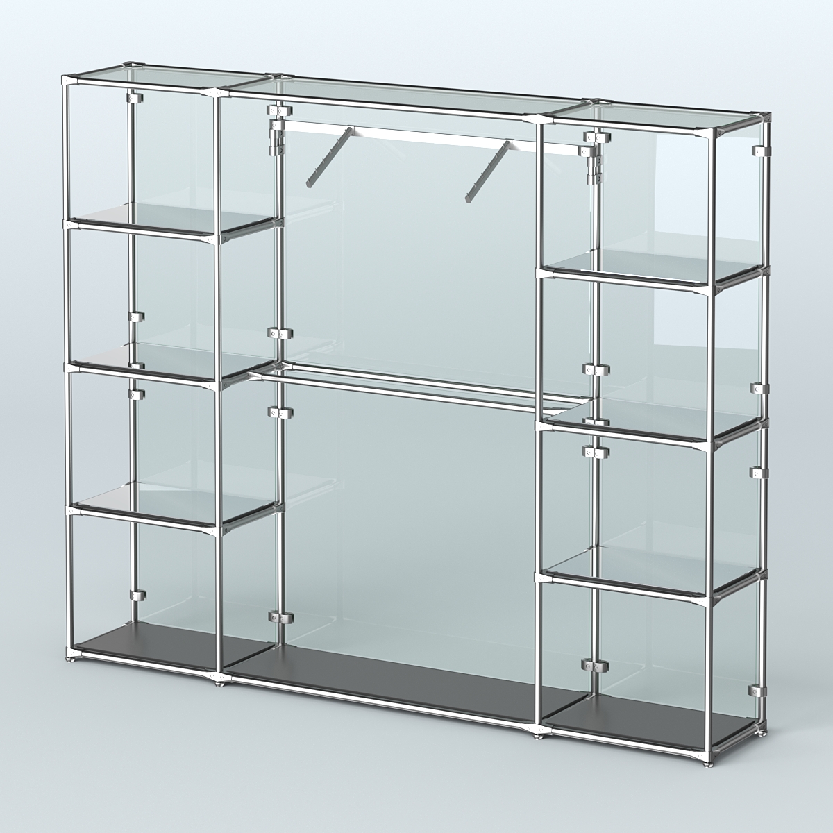 Торговая система ХРОМ (задняя стенка - стекло) 3600 мм с зеркальными полками и поручнями №11 Черный