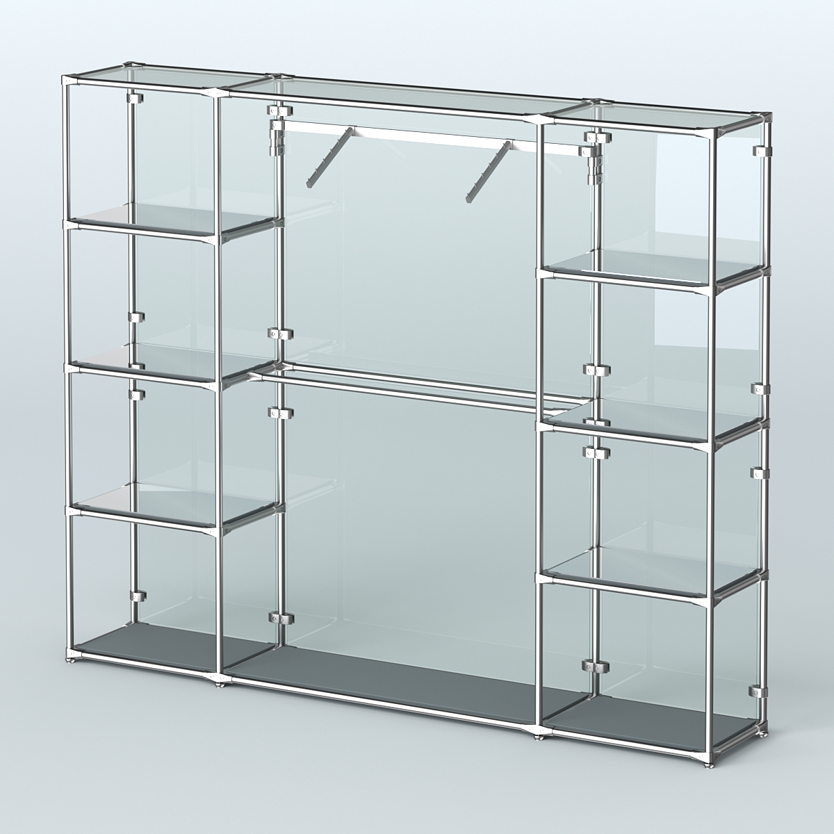 Торговая система ХРОМ (задняя стенка - стекло) 3600 мм с зеркальными полками и поручнями №11 Темно-Серый