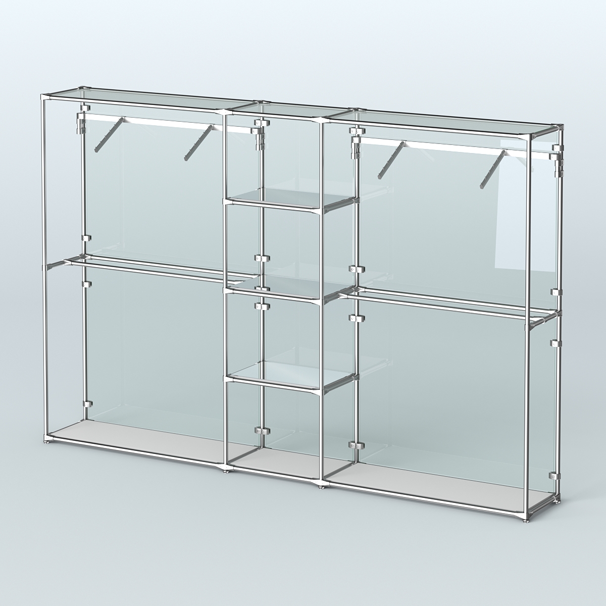 Торговая система ХРОМ (задняя стенка - стекло) 3600 мм с зеркальными полками и поручнями №12 Серый