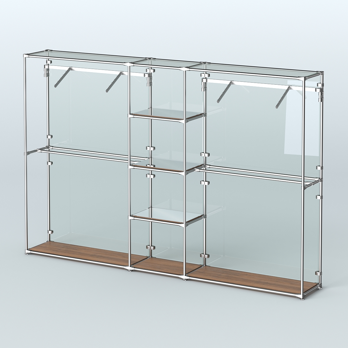 Торговая система ХРОМ (задняя стенка - стекло) 3600 мм с зеркальными полками и поручнями №12 Орех