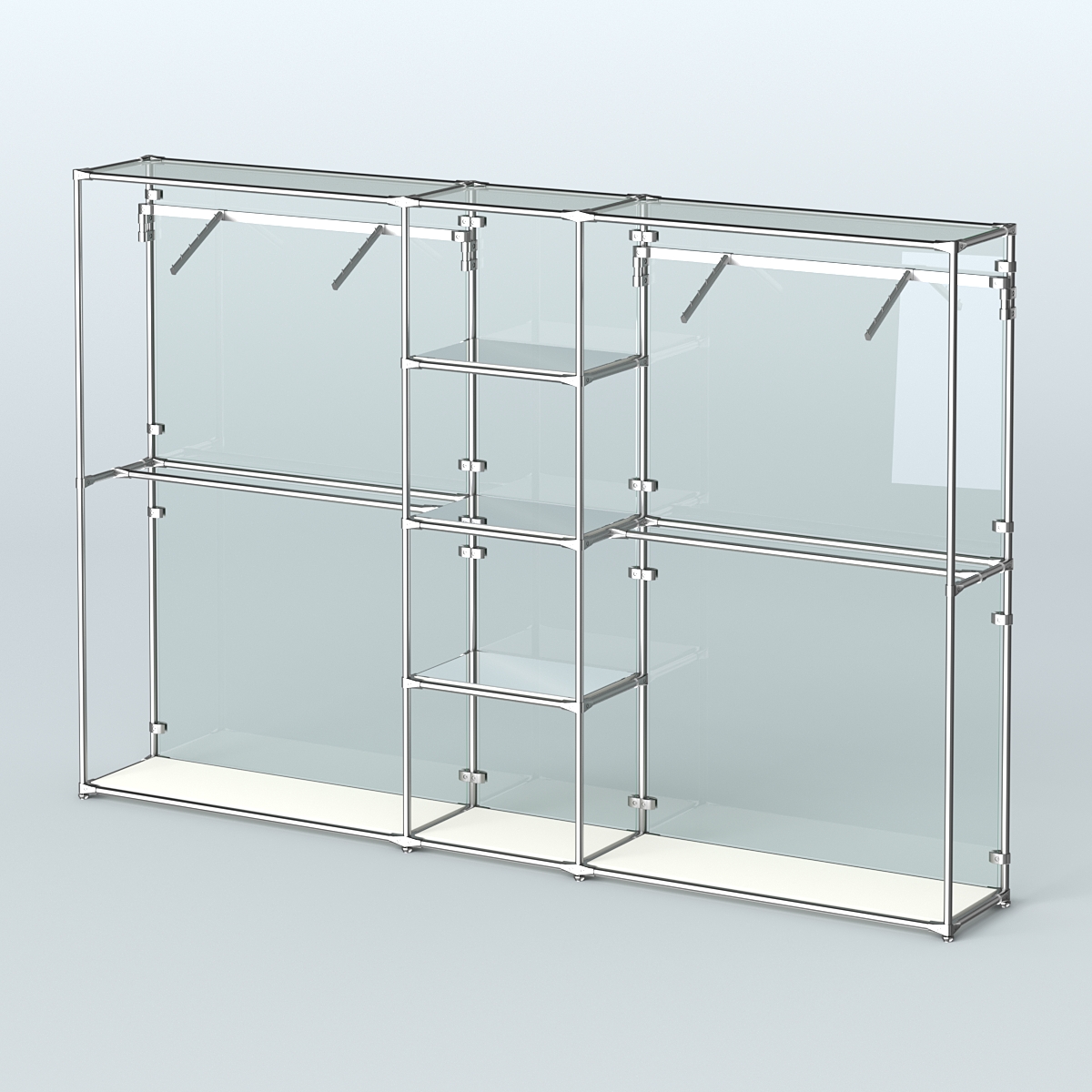 Торговая система ХРОМ (задняя стенка - стекло) 3600 мм с зеркальными полками и поручнями №12 Белый