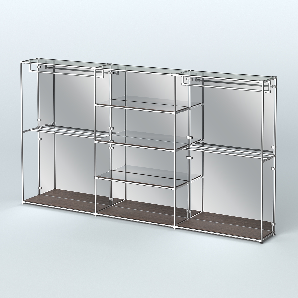 Торговая система ХРОМ (задняя стенка - зеркало) 3600 мм с зеркальными полками и поручнями №2 Дуб Венге